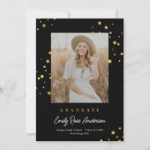 Chic Gold Stars BLK Photo Afstuderen aangekondigd Kaart (Voorkant)