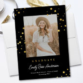 Chic Gold Stars BLK Photo Afstuderen aangekondigd Kaart