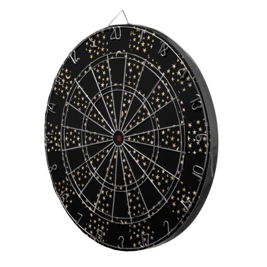 Chic Gold Stars Crescent Moons Black Dartbord (Voorkant Rechts)