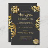 Chic Gold Stars - Uitnodiging voor nieuwe jaren (Voorkant / Achterkant)