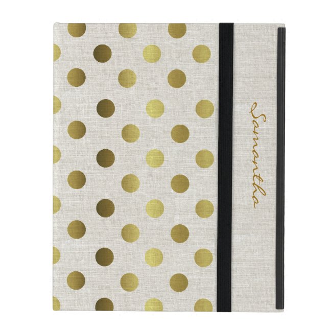 Chic Gold Stippen Linen Let iPad-draagtas iPad Hoesje (Voorkant Dicht)