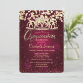 Chic Gold Stippen, Tiara Burgundy Quinceañera Kaart (Staand voorkant)