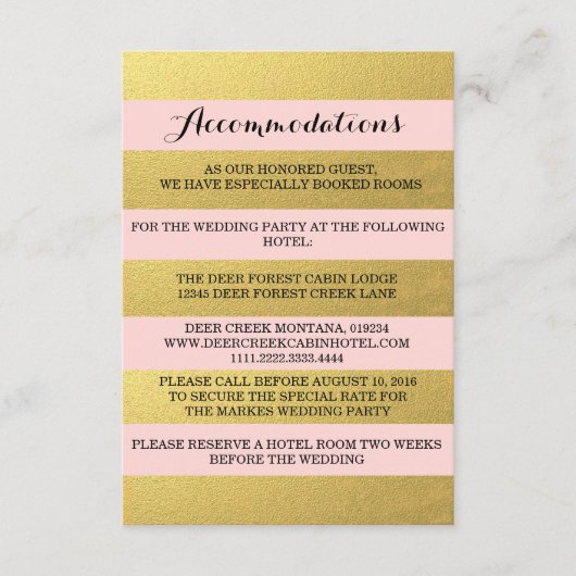 CHIC GOLD STRIPES ACCOMMODATION CARD INFORMATIEKAARTJE (Voorkant)