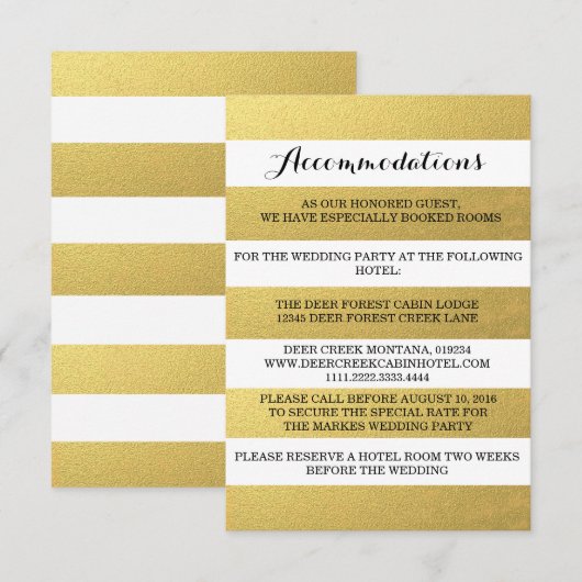 CHIC GOLD STRIPES ACCOMMODATION CARD INFORMATIEKAARTJE (Voorkant / Achterkant)