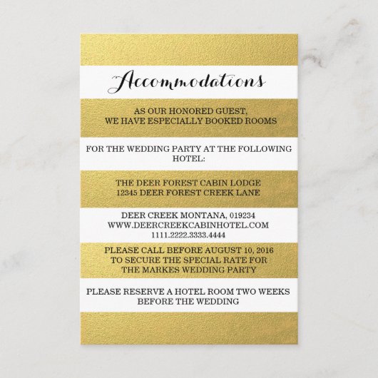 CHIC GOLD STRIPES ACCOMMODATION CARD INFORMATIEKAARTJE (Voorkant)