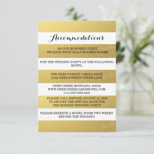 CHIC GOLD STRIPES ACCOMMODATION CARD INFORMATIEKAARTJE (Staand voorkant)