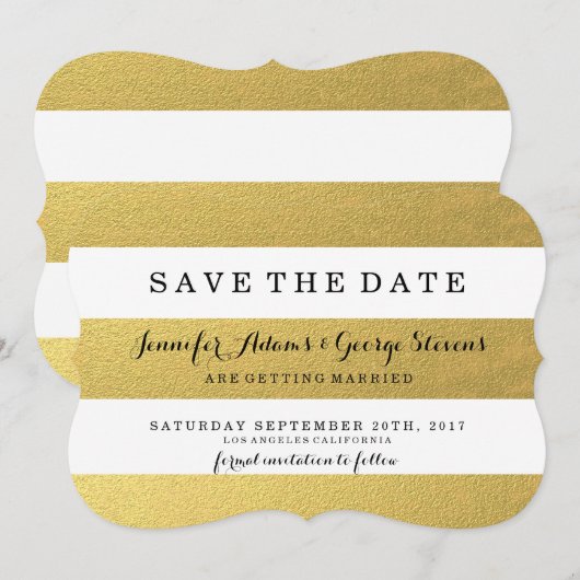 CHIC GOLD STRIPES BEWAREN DE DATUM SAVE THE DATE (Voorkant / Achterkant)