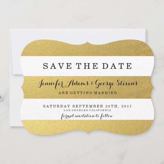CHIC GOLD STRIPES BEWAREN DE DATUM SAVE THE DATE (Voorkant)