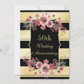 Chic Gold Stripes Floral Waterverf 50th Wedding Kaart (Voorkant)