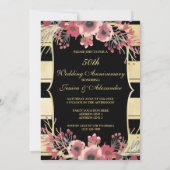 Chic Gold Stripes Floral Waterverf 50th Wedding Kaart (Achterkant)