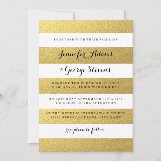 CHIC GOLD STRIPES WEDDING INVITATION KAART (Voorkant)