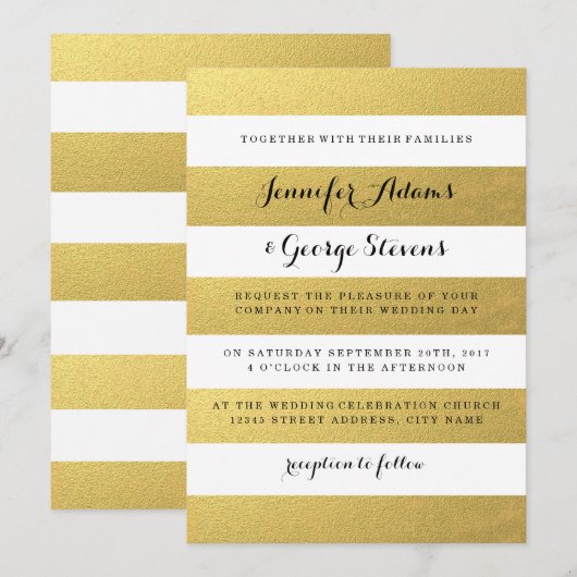CHIC GOLD STRIPES WEDDING INVITATION KAART (Voorkant / Achterkant)
