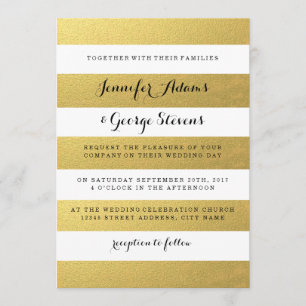 CHIC GOLD STRIPES WEDDING INVITATION KAART