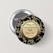 Chic Gold Swirls Black 50th Wedding Jubileum Ronde Button 5,7 Cm (Voorkant /achterkant)