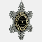 Chic Gold Swirls Diamonds 10th Wedding Jubileum Tin Sneeuwvlok Ornament (Links)