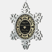 Chic Gold Swirls Diamonds 10th Wedding Jubileum Tin Sneeuwvlok Ornament (Rechts)