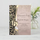 Chic Gold Swirls Glas, High Heels Retirement Kaart (Staand voorkant)