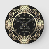 Chic Gold Swirls Hearts Diamond 50th Wedding Ronde Klok (Voorkant)