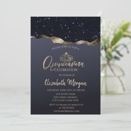 Chic Gold Tiara, Black Glitter Kaart (Staand voorkant)