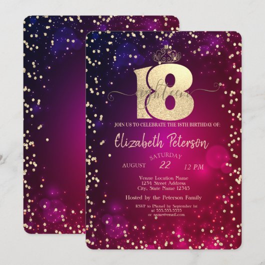 Chic Gold Tiara, Diamonds 18e verjaardag Kaart (Voorkant / Achterkant)