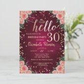 Chic Gold Tiara, Diamonds Burgundy Floral Hallo 30 Kaart (Staand voorkant)