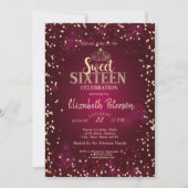 Chic Gold Tiara, Diamonds Burgundy Sweet 16 Party Kaart (Voorkant)