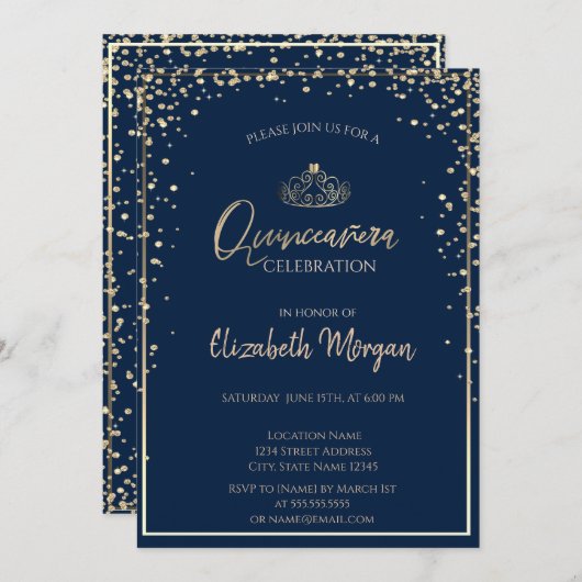 Chic Gold Tiara, Diamonds Quinceañera Kaart (Voorkant / Achterkant)