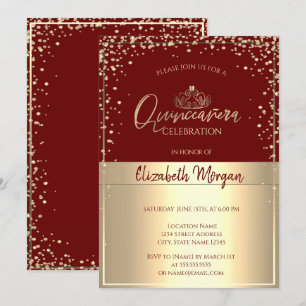 Chic Gold Tiara, Diamonds Red Quinceañera Kaart