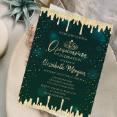 Chic Gold Tiara, Glitter drukt groen Quinceañera o Kaart