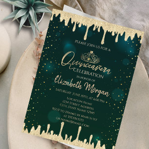 Chic Gold Tiara, Glitter drukt groen Quinceañera o Kaart