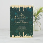 Chic Gold Tiara, Glitter drukt groen Quinceañera o Kaart (Staand voorkant)