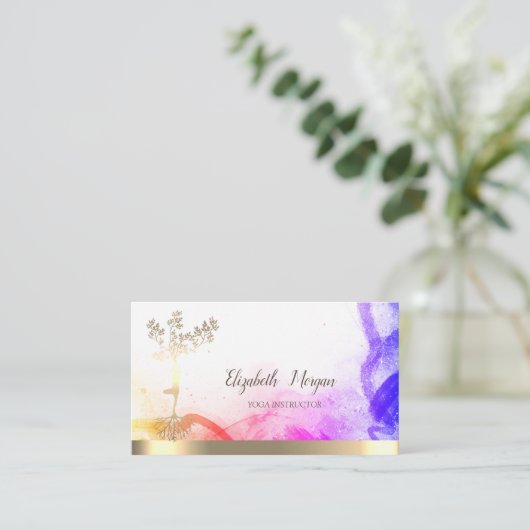 Chic Gold Tree Women Silhouette Abstract Visitekaartje (Staand voorkant)