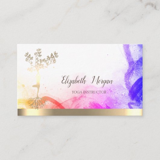 Chic Gold Tree Women Silhouette Abstract Visitekaartje (Voorkant)