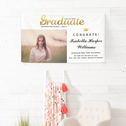 Chic Gold Trendy Graduation Party Class of 20XX Spandoek (Insitu)