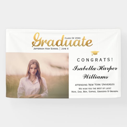 Chic Gold Trendy Graduation Party Class of 20XX Spandoek (Horizontaal)