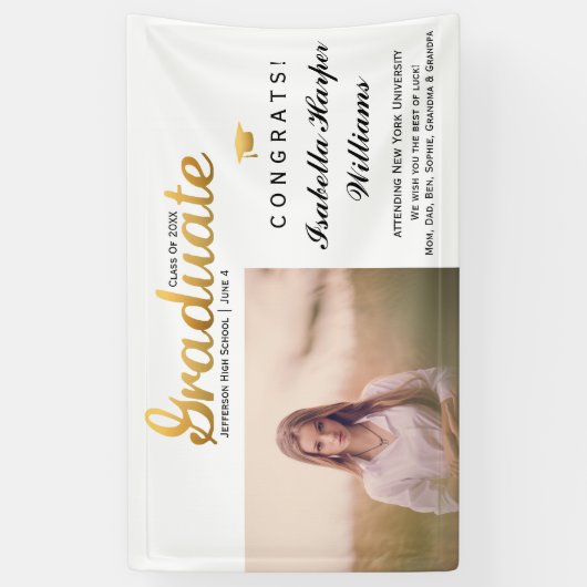 Chic Gold Trendy Graduation Party Class of 20XX Spandoek (Verticaal)