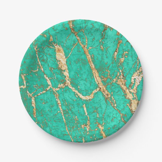 Chic Gold Turquoise Marble Pattern Papieren Bordje (Voorkant)