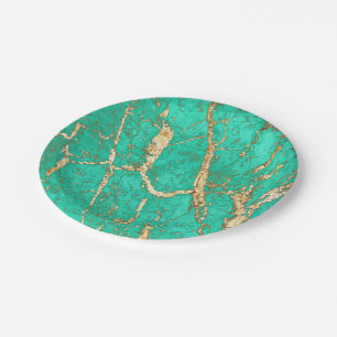Chic Gold Turquoise Marble Pattern Papieren Bordje