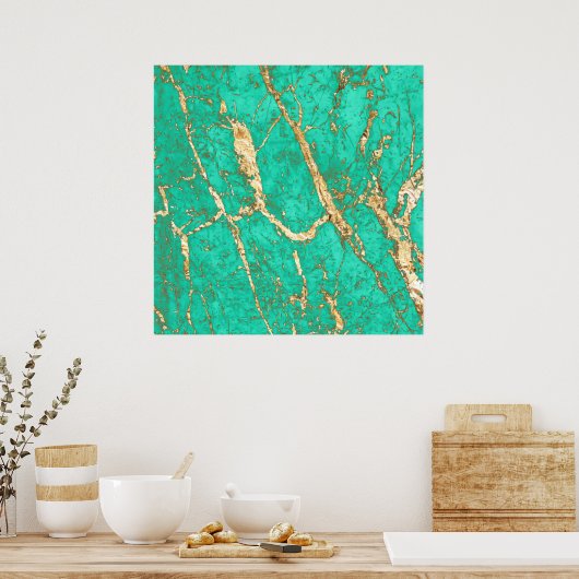Chic Gold Turquoise Marble Pattern Poster (Keuken)