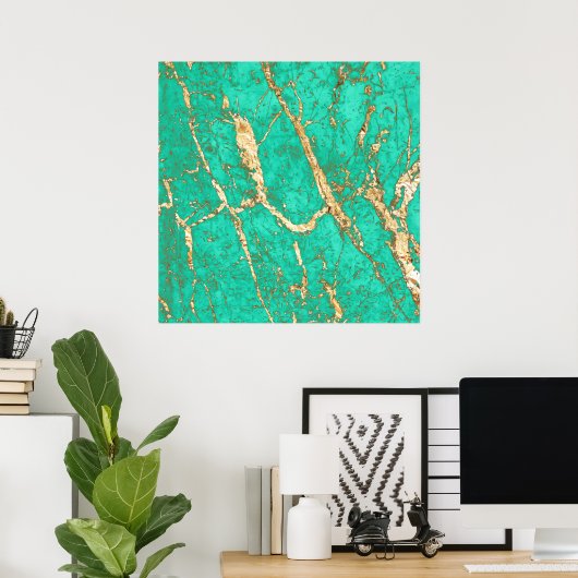 Chic Gold Turquoise Marble Pattern Poster (Thuiskantoor)