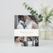 Chic Gold Typografie 3 Foto Collage Bedankkaart (Staand voorkant)