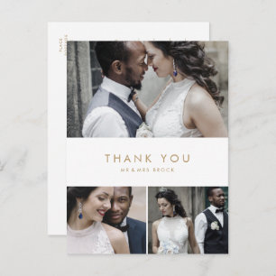 Chic Gold Typografie 3 Foto Collage Hartelijk dank Briefkaart