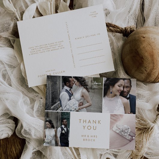 Chic Gold Typografie 4 Foto Template Dank u Briefkaart