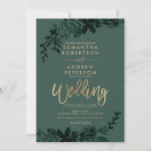 Chic gold typografie Floral green bruiloft Kaart (Voorkant)