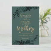 Chic gold typografie Floral green bruiloft Kaart (Staand voorkant)