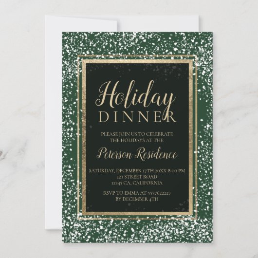 Chic gold typografie sneeuwfeest groen kaart (Voorkant)