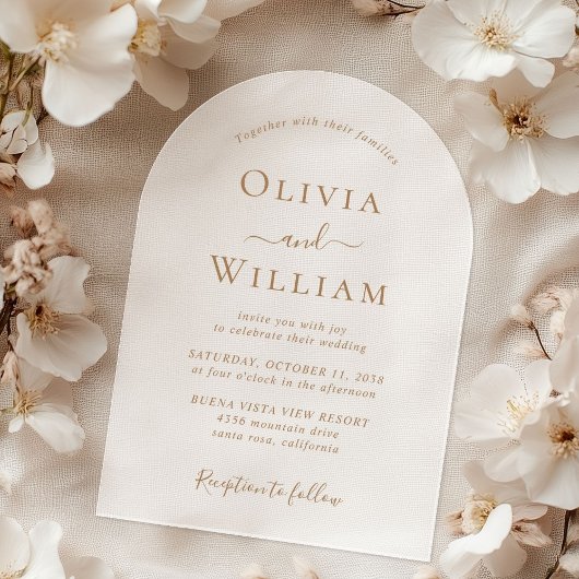 Chic Gold Typografie Wedding Frosted Arch Acryl Uitnodigingen