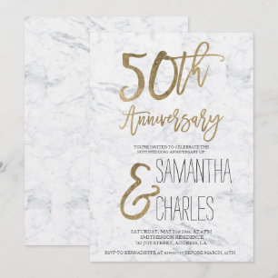 Chic Gold-typografie witte marmer 50e verjaardag Kaart