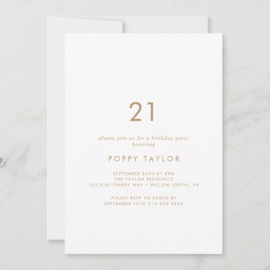 Chic Gold Typography 21st Birthday Party Kaart (Voorkant)
