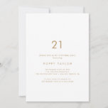 Chic Gold Typography 21st Birthday Party Kaart<br><div class="desc">Deze 21e verjaardagsfeestuitnodiging is perfect voor een modern verjaardagsfeest. Het eenvoudige ontwerp is voorzien van klassiek minimalistisch goud en witte typografie met een roestachtig boho-gevoel.  in elke kleur. Houd het ontwerp minimaal en elegant,  zoals het is,  of personaliseer het door uw eigen grafiek en kunstwerk toe te voegen.</div>